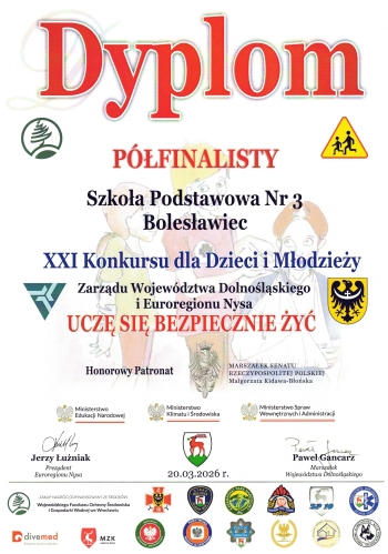 Dyplom Uczę się bezpiecznie żyć