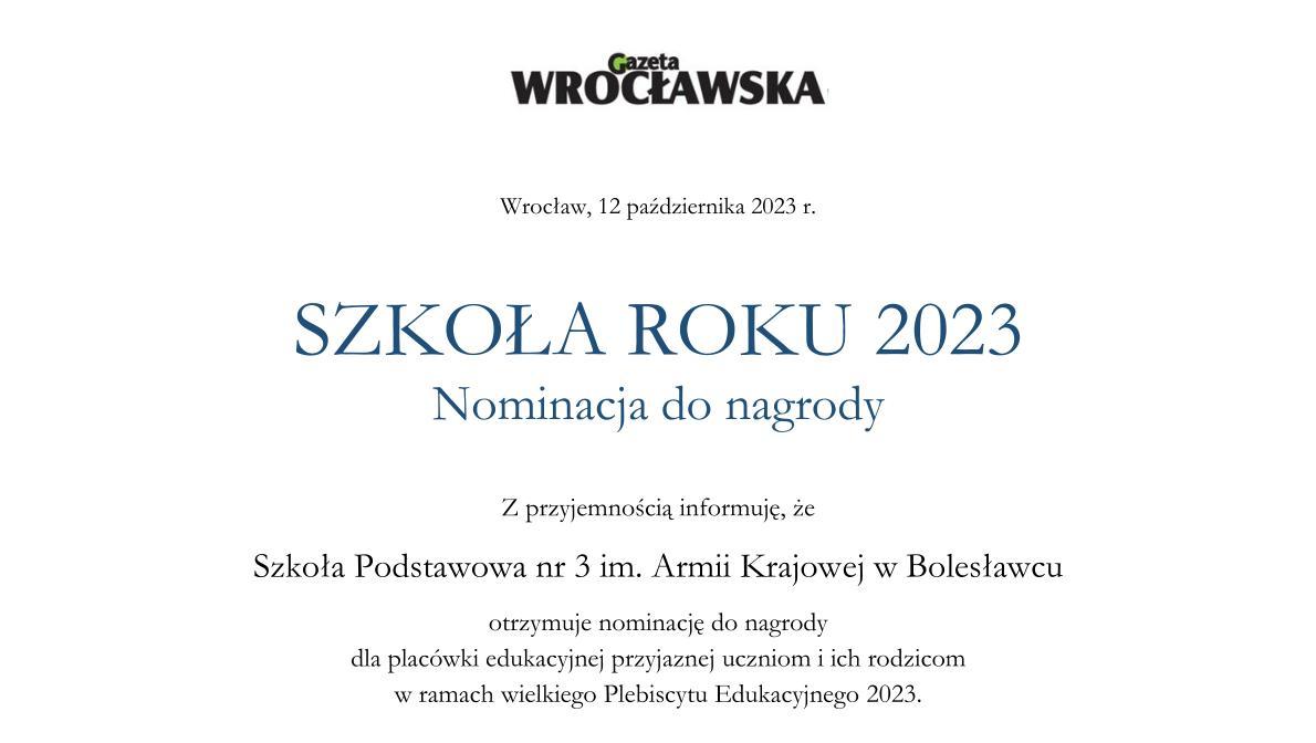 Nominacje - ważna informacja z redakcji Gazety Wrocławskiej