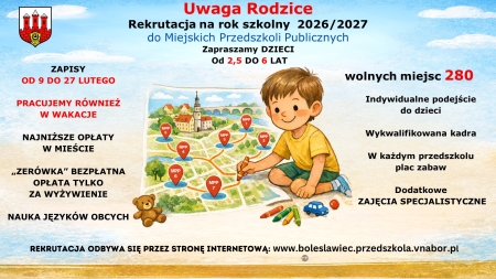 Rekrutacja do Miejskich Przedszkoli Publicznych na rok szkolny 2026/2027