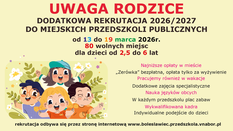Dodatkowa rekrutacja do miejskich przedszkoli publicznych w Bolesławcu