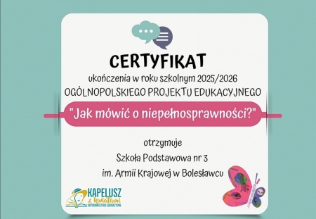 Certyfikat ukończenia ogólnopolskiego projektu edukacyjnego
